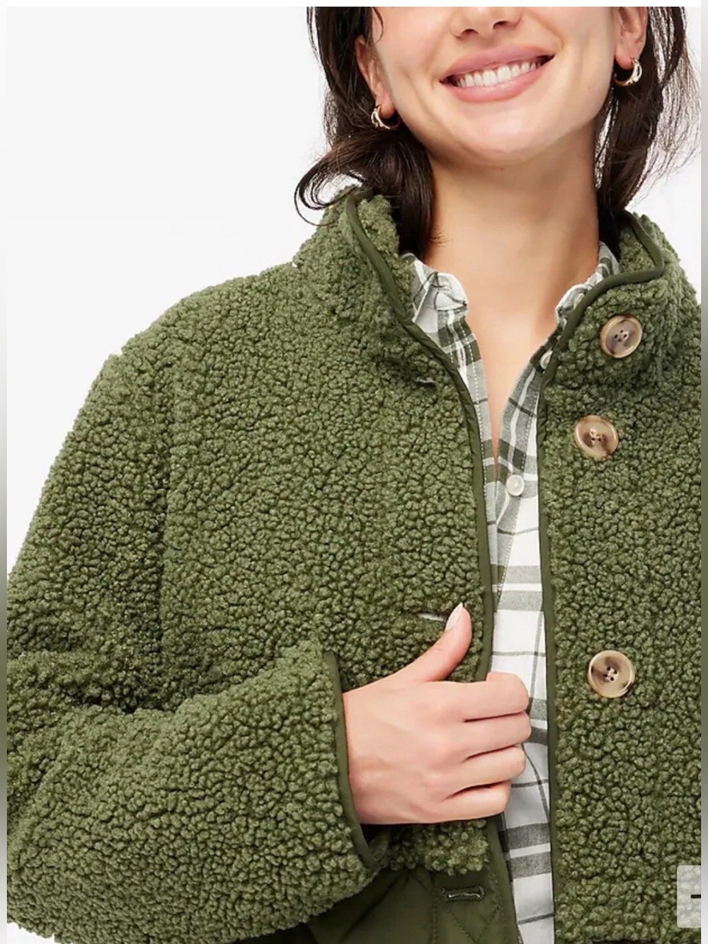 J. Crew Mixed Media Sherpa Coat in Distressed Fatigue Green barn jacket olive - Picture 4 of 10